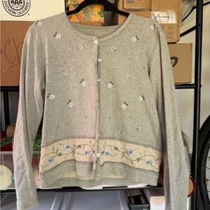 Floral Embroidered Gray Cardigan